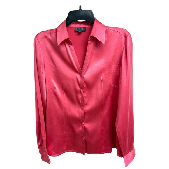 Classiques Entier Pink Silk Blend V Neck Button Up Luxe Blouse - Picture 1 of 7